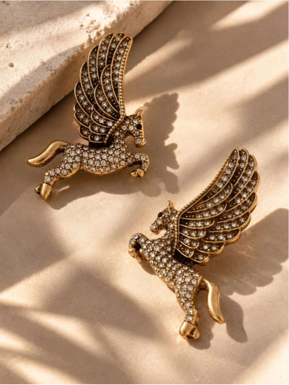Medieval Earrings Pegasus Winged Horse Antique Gold Arrow Museum VTG Boho Art CZ